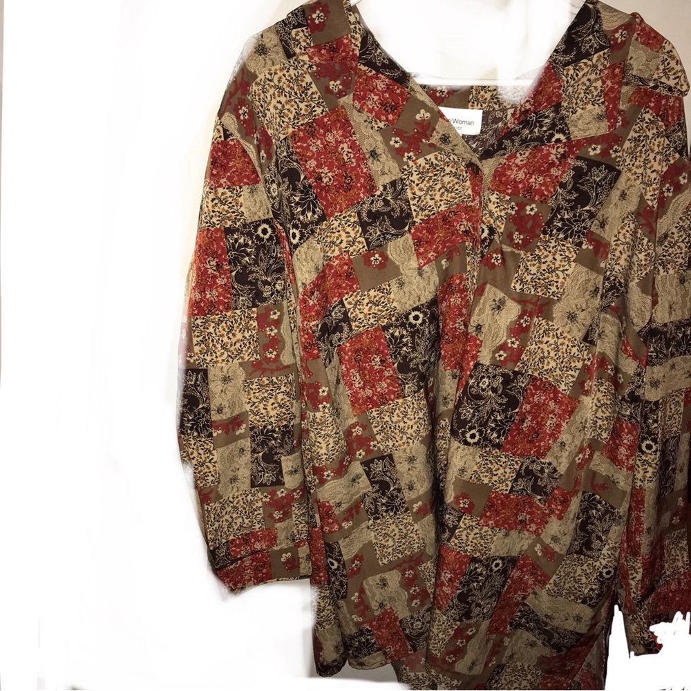 Brylane Woman Patchwork Floral Blouse